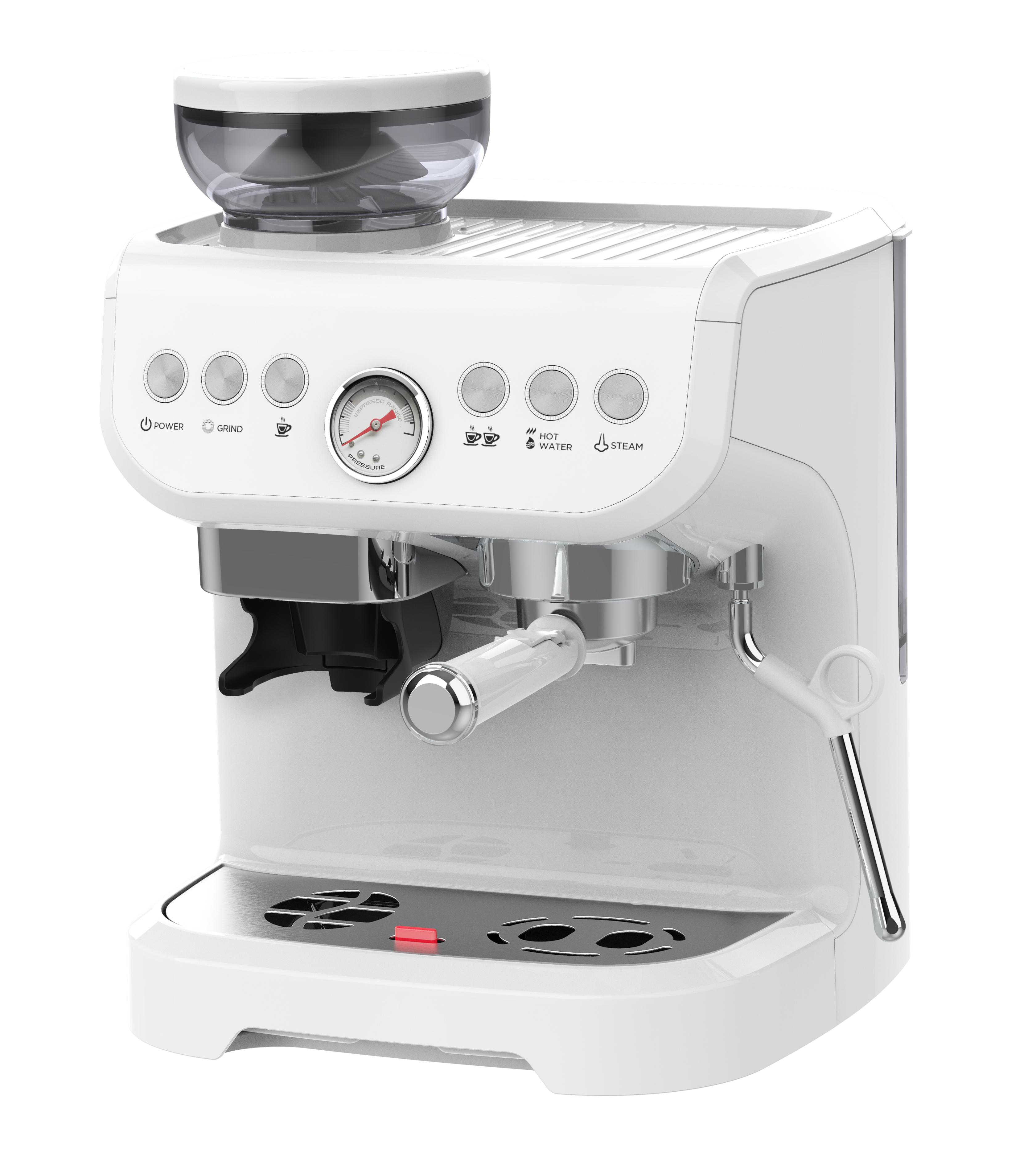 Macchina per caffè espresso semiautomatica da chicco a tazza con macinacaffè e lancia vapore